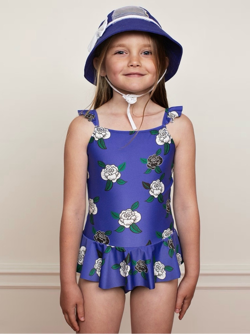 Mini Rodini Girls Blue Roses Swimsuit - Size 9-18M